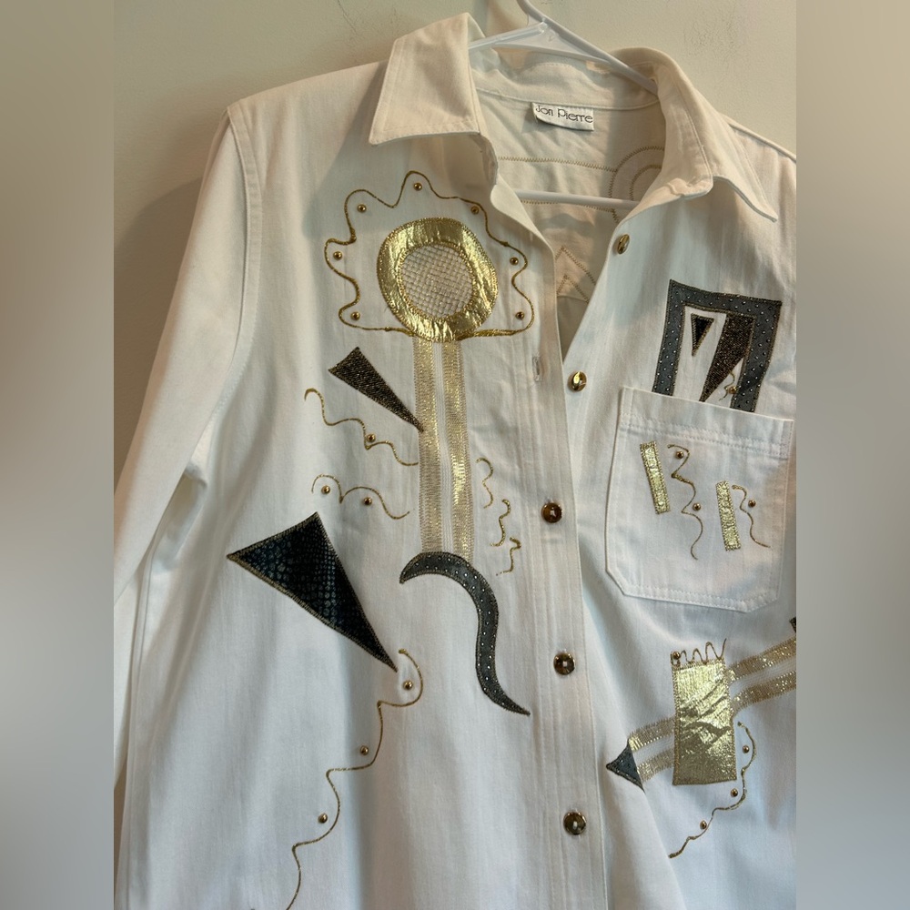 Vintage 80s White Denim Artistic Shirt - Picture 3 of 14